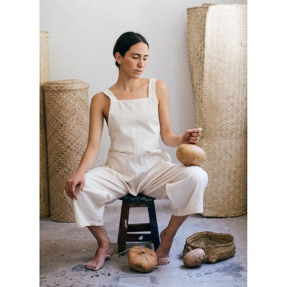 White Cotton Linen Jumpsuit One Size - Picture 3 of 10